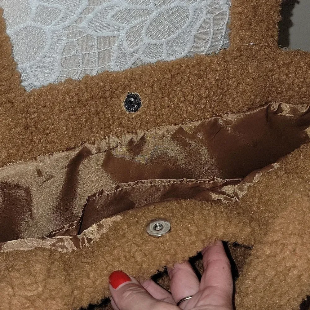 NWT Pink Victoria's Secret Cozy Teddy Bear Plush Sherpa Large Tote Bag